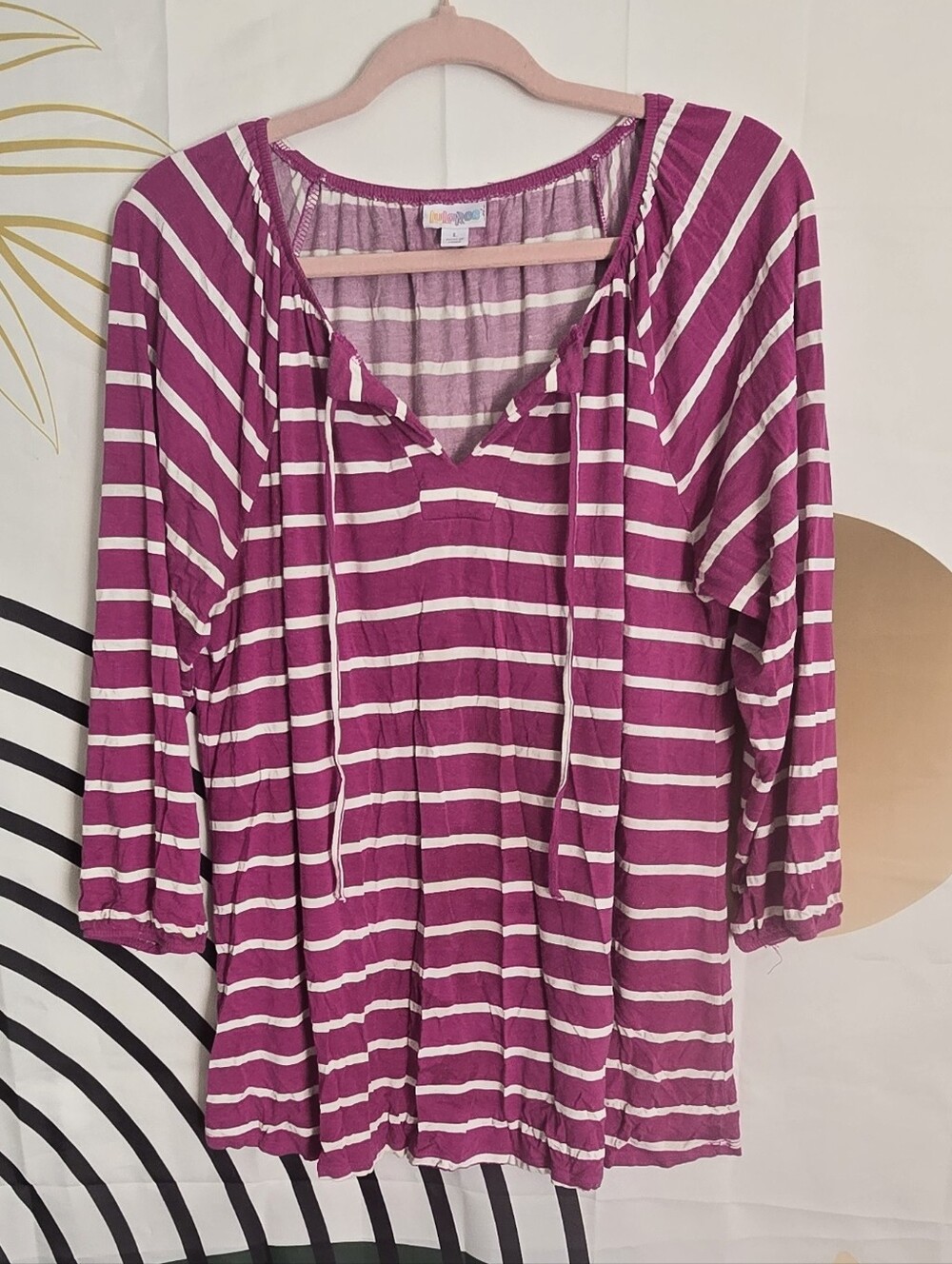 LuLaRoe Purple & White Striped V-Neck Tunic